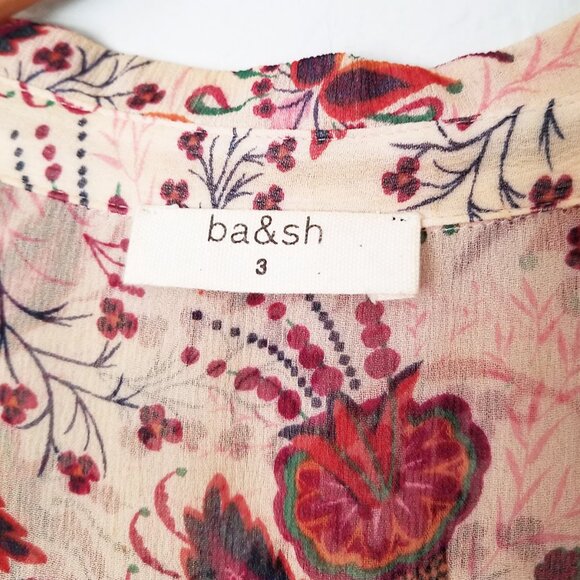 Ba&sh Yanis Mini Dress in Nude Red Paisley Smocked Drop Waist Floral L Sz 3 $320 - Picture 8 of 16